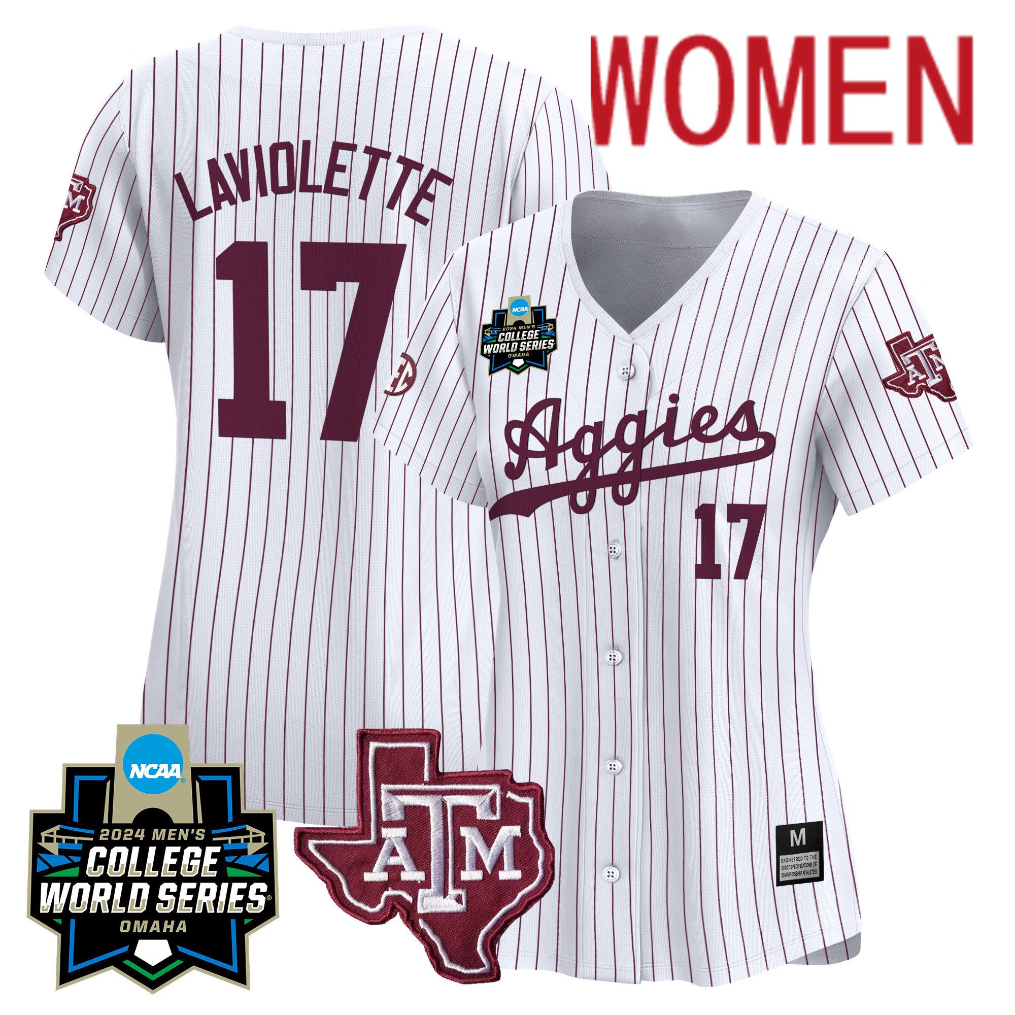 Women Texas A&M Aggies #17 Laviolette White Stripe 2024 College World Series Vapor Premier Limited NCAA Jersey